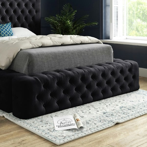 Casa Magna Grand Milan Pleated Upholstery Bed Frame - Black