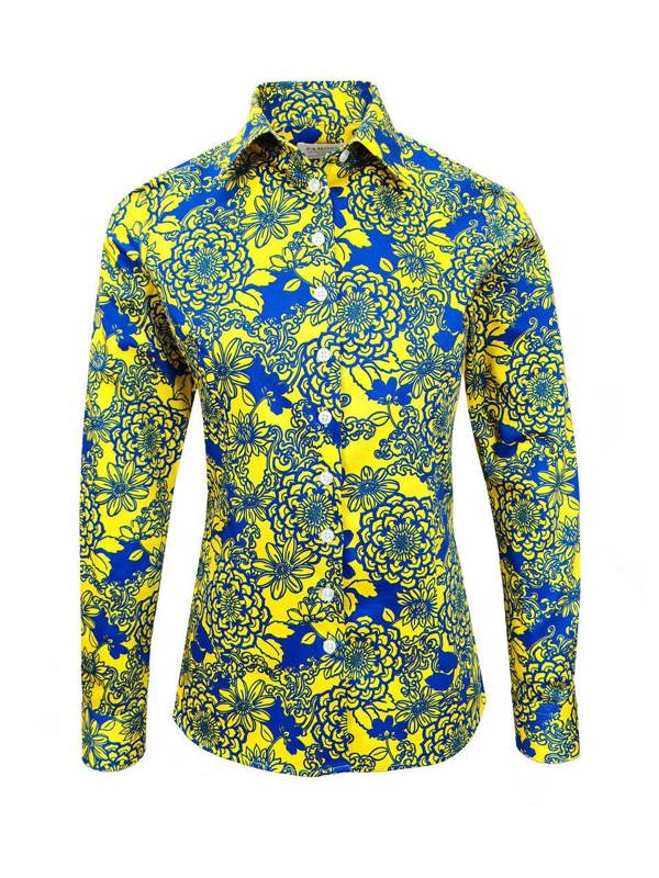 Yellow Blue Floral Print Shirt