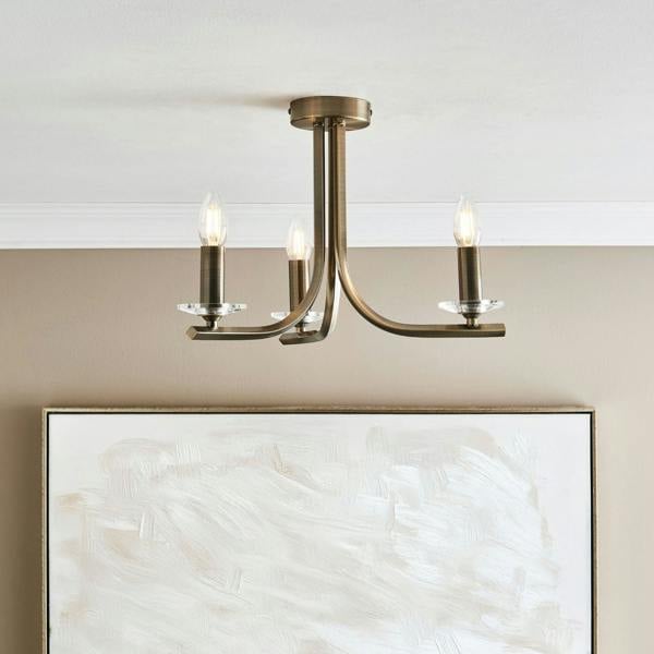 Pagazzi Lighting Morden 3 Light Antique Brass Semi Flush Ceiling Light