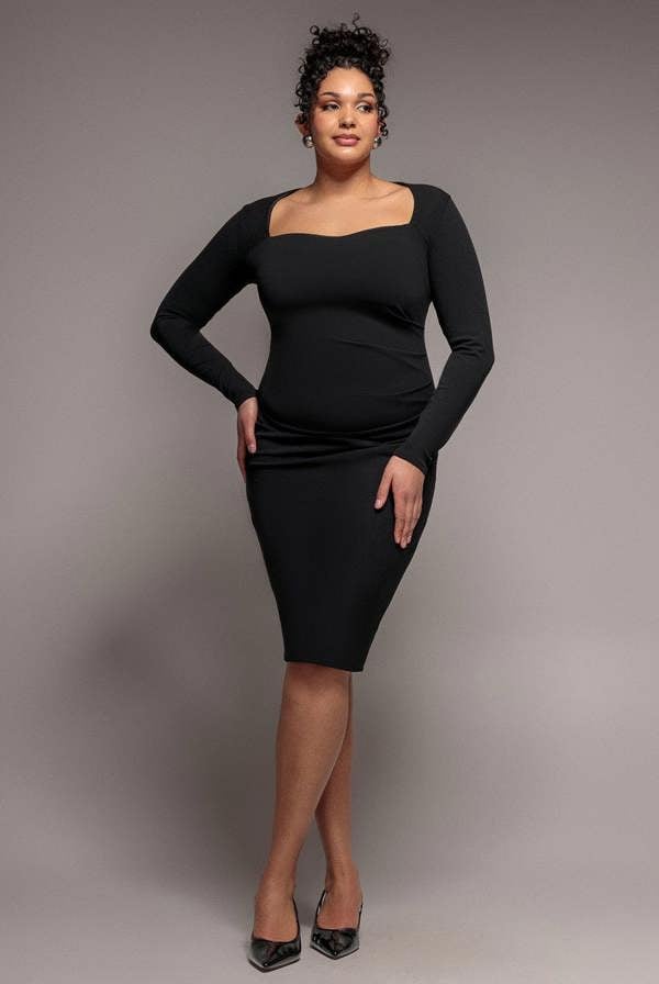Ruched Midi Dress - Black DR29GC