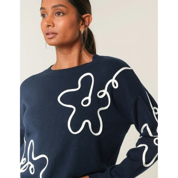 Blue Vanilla Floral Pattern Sweater