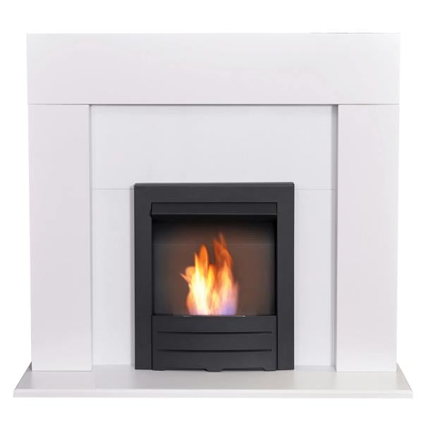 Adam Miami Fireplace in Pure White with Colorado Bio Ethanol Fire in Black, 48 Inch