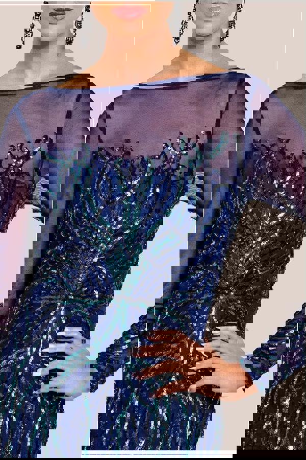 Long Sleeve Sequin Flame Midi Dress - Navy DR3605