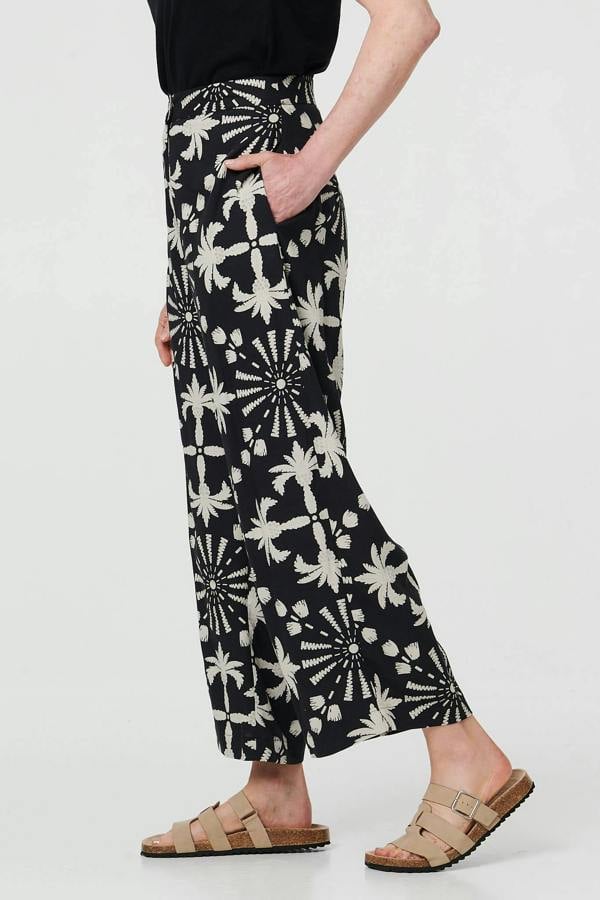 Black | Printed High Waist Straight Fit Trousers