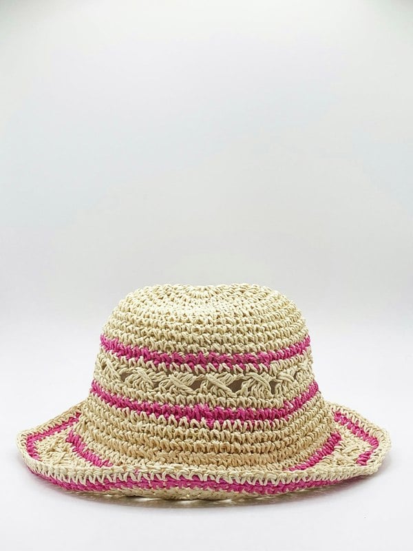 SVNX Striped Straw Bucket Hat