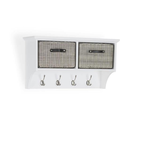 Statement Furniture Tetbury Hallway Shelf with Coat Hooks and Two Storage Baskets