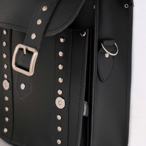 Zatchels Handmade Leather City Backpack - Black Gothic Studded