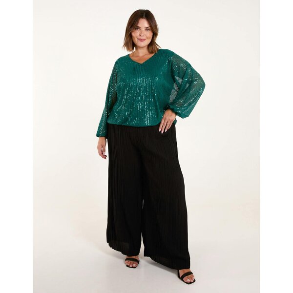 Blue Vanilla Curve Sequin Batwing Blouse