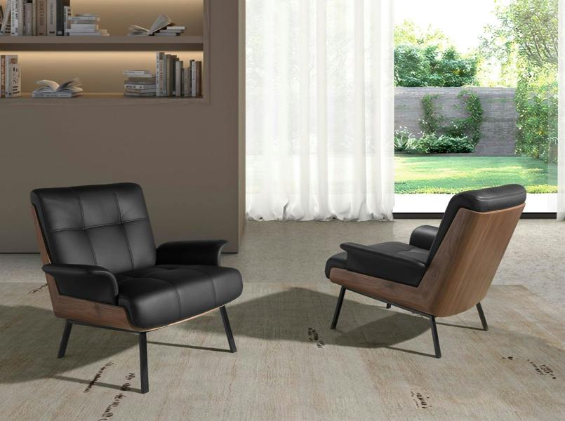Angel Cerdá Black and Walnut Leatherette Armchair 5140