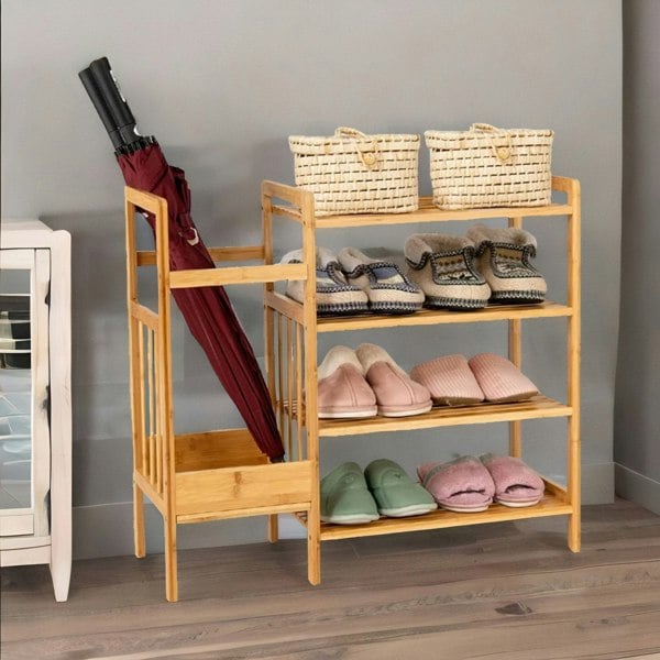 Rafaelo Mobilia Bamboo 4 Tier Shoe Rack With Umbrella Holder