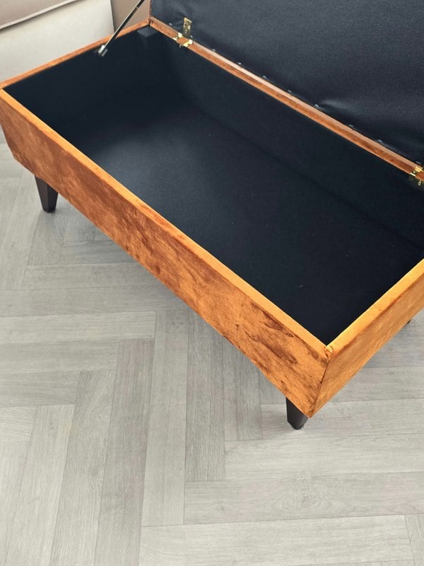 ISTOOLS Premium Burnt Orange Velvet Footstool Pouffe – Luxury UK Ottoman