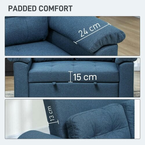 Bobobiy Pull Out Sofa Bed, Fabric 2 Seater Click Clack Sofa Bed Settee with 2 Pocket Springs, Blue