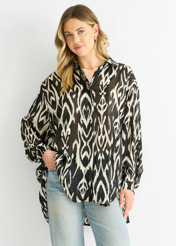 Gini London Mono Abstract Print Oversized shirt