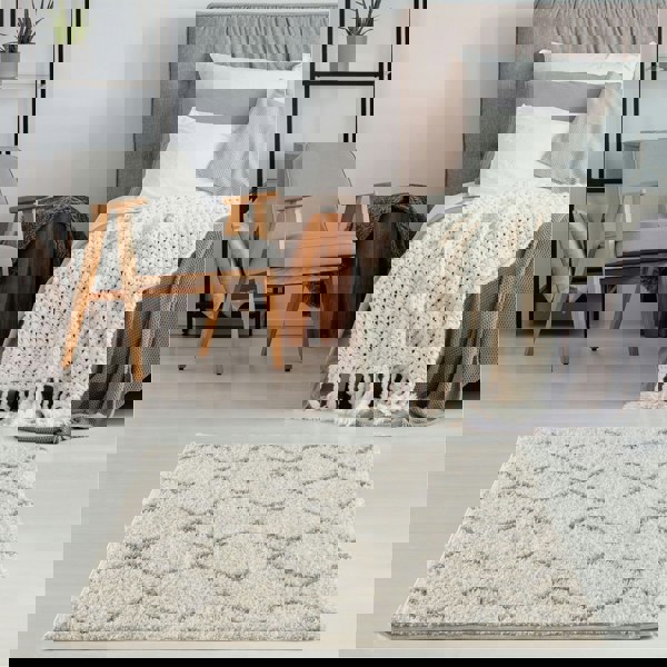 Elegant Moroccan Pattern Grey Ivory Rug Suitable for Floor heating