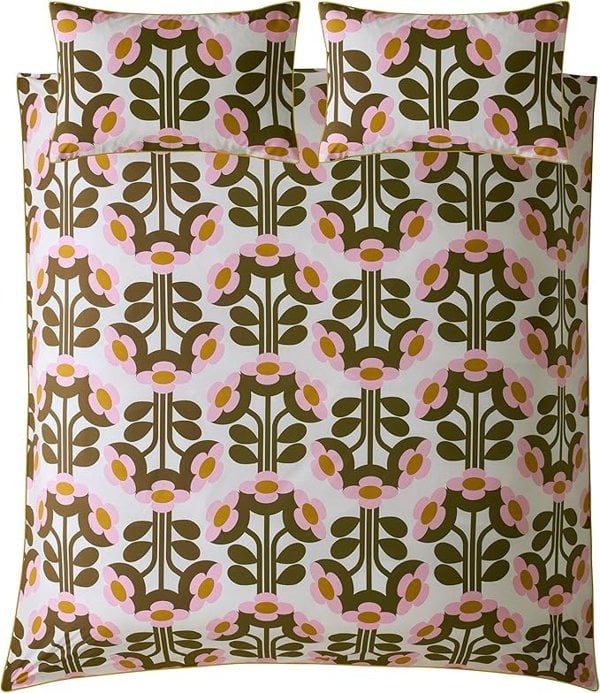 Orla Kiely Criss Cross Stem Basil Green Oxford Pillowcase Pair 50x75cm