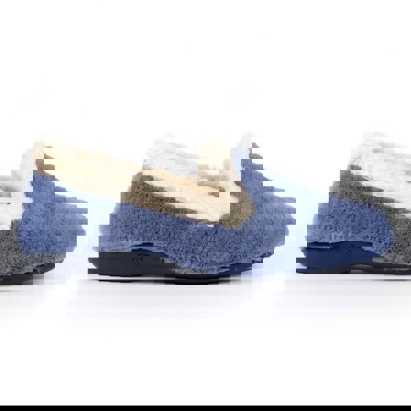 Lunar Womens Shake Faux Fur Trim Slippers - Blue