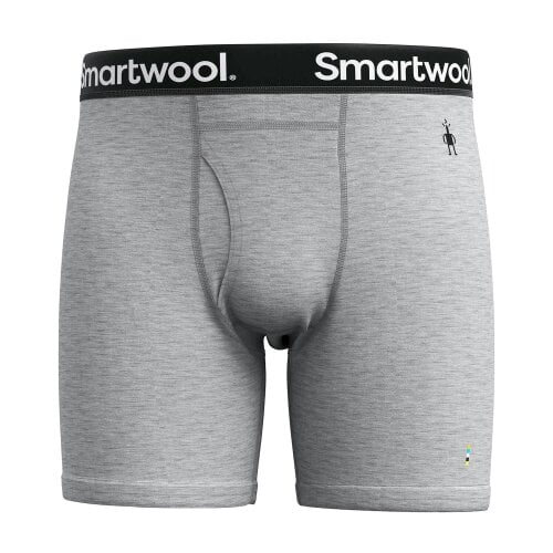 Smartwool Mens Merino Boxer Brief Boxed Underwear Travel Base Layer Black - Light Gray Heather