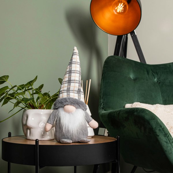 Samuel Alexander 35cm Grey Standing Christmas Gonk Decoration with Tartan Hat