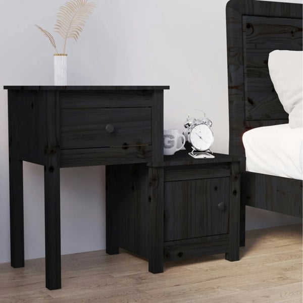 Berkfield Bedside Cabinet Black 79.5x38x65.5 cm Solid Wood Pine