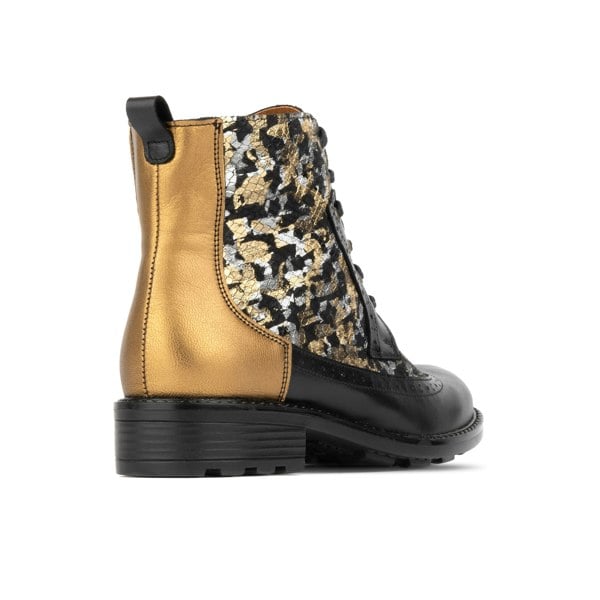 Embassy London Milliner - Black & Gold - Women's leather round toe side zipper ankle boot in gold