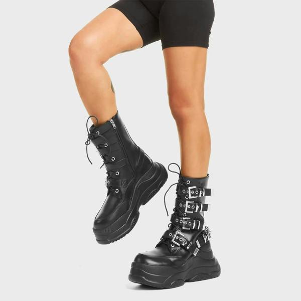 Lamoda Dawn Chorus Black PU Ankle Boots Stylish Modern Streetwear Look