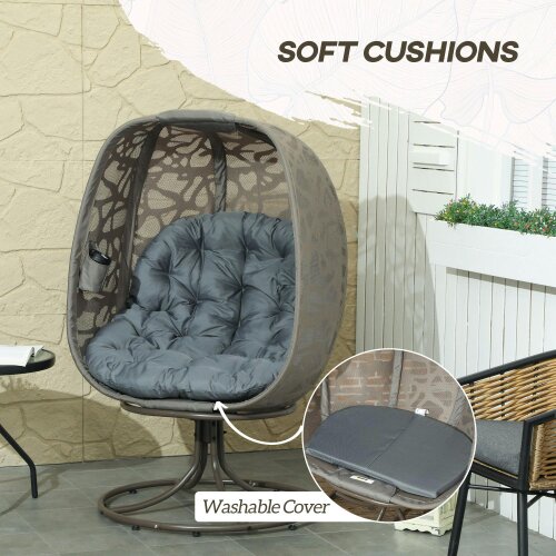Wyld Haus Nise Rattan And Metal Grey Swivel Egg Chair With Cushions