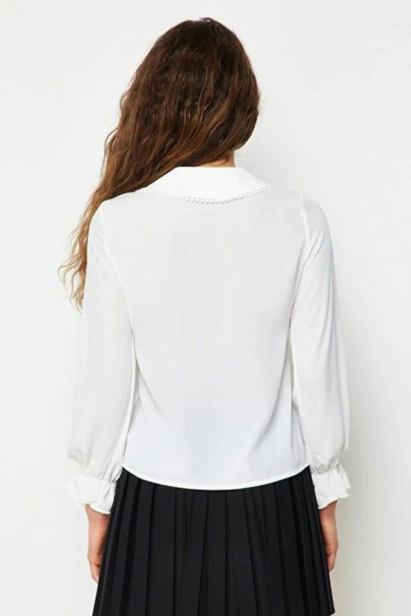 WOVCOR Baby Collar Woven Shirt with Balloon Sleeve