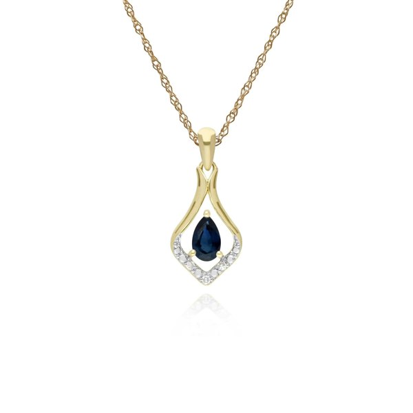 135E1577029-135P1915029 Classic Oval Sapphire & Diamond Leaf Drop Earrings & Pendant Set in 9ct Yellow Gold 3