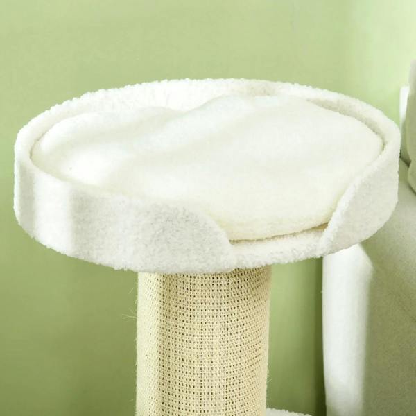 Cream sisal cat tree round sherpa top perch cushion on sisal-wrapped post