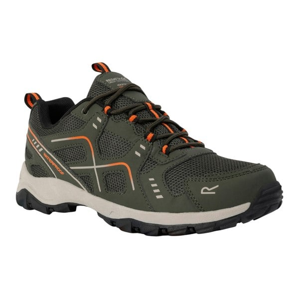 Regatta Mens Vendeavour Waterproof Walking Shoes - Dark Khaki/Blaze Orange