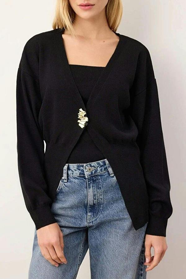 WOVCOR 2-Piece Knit Cardigan-Blouse Set with Button Detail
