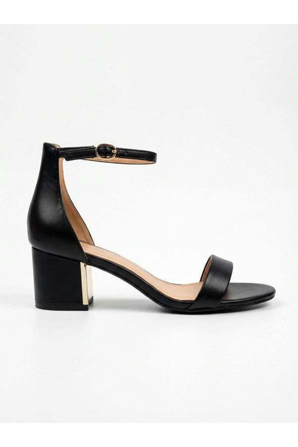 Luna Womens Gold Heel Ankle Strap Sandals - JET BLACK