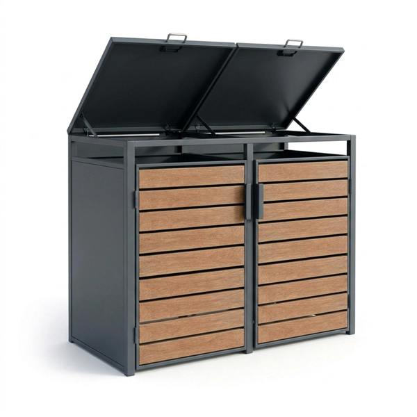 Nicoman Outdoor Metal Garbage Bin Shed with Wood Effect Doors
