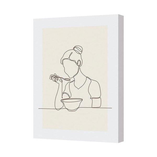 Benjamin Tate Design Contemporary Line Art Canvas Print Woman Eating Bowl Wall Decor UK Made