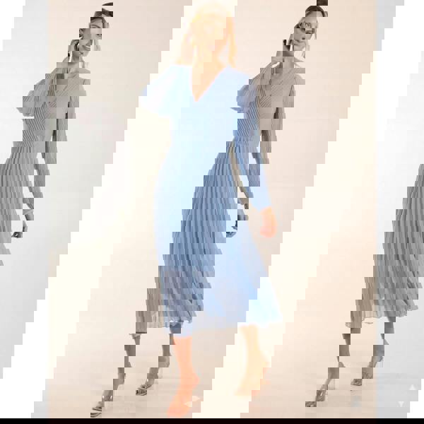 Blue Vanilla Wrap Front Pleated Midi Dress