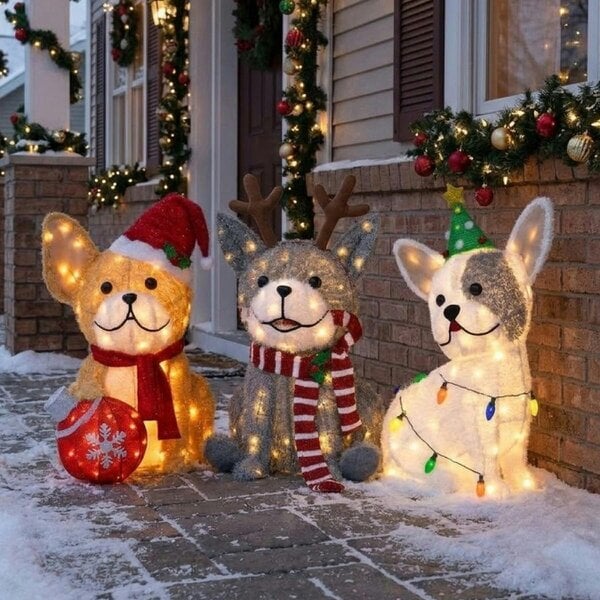 Garden Greatness Set of 3 Light Up Christmas Dog Family