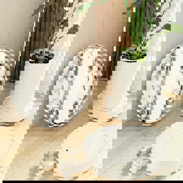 deAO Toys 2-Pack Plant Pot Mobile Mover Saucer with Hidden Wheels & Removable Drip Tray, Plant Caddy Indoor Out door Pot Stand White