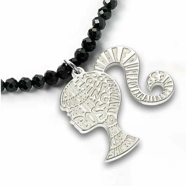 Barbie Sterling Silver Silhouette on a Black Onyx Bead Necklace