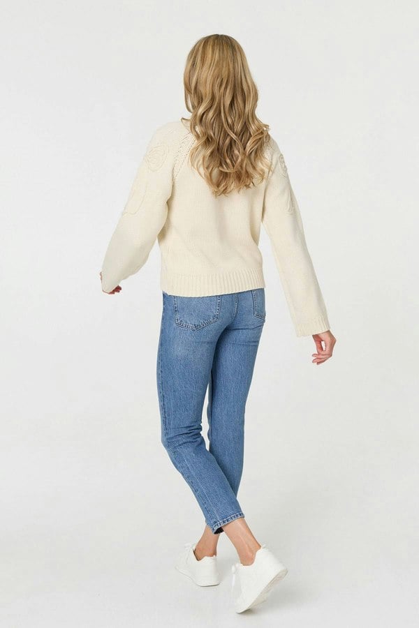Cream | Bow Embroidered Long Sleeve Jumper