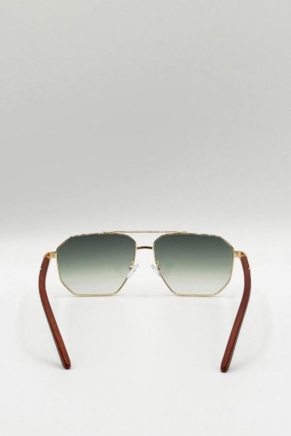 SVNX Retro Square Navigator Sunglasses in Green Brown