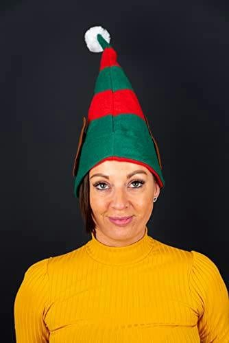 5 Pack Christmas Elf Hat with Ears Red and Green Polyester Fancy Dress Costume Accessory image 4