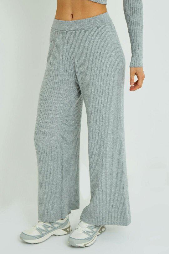 Ribbed Knit Crop Top & Wide Leg Trouser Co-Ord Set