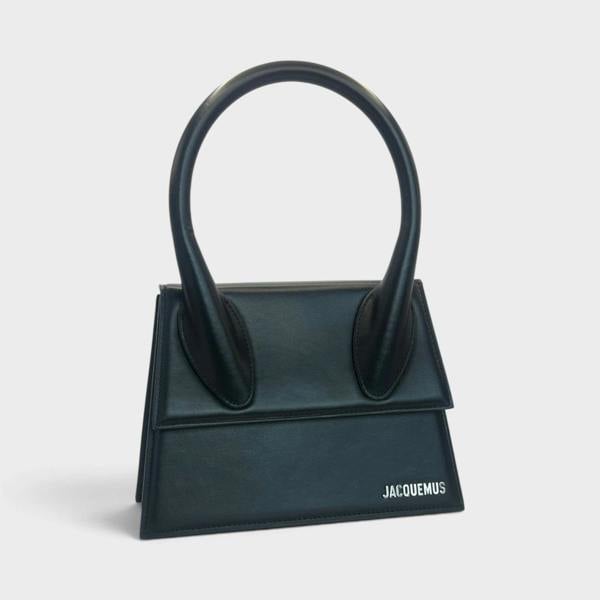 Supplied Fashion Jacquemus Le Grand Chiquito black structured handbag with silver logo and top handle