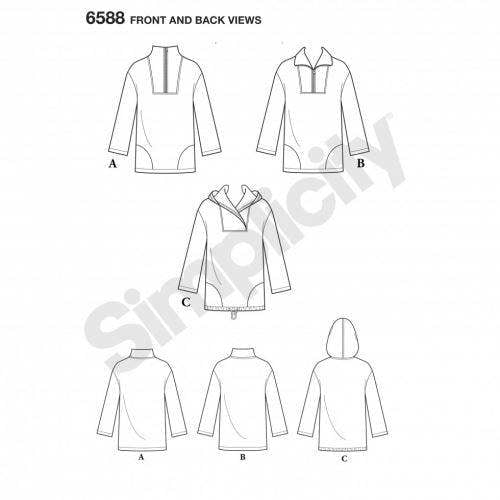 New Look Sewing Pattern 6588, Hoodies, Tops for Women, Men, A (XS-S-M-L-XL) - Intermediate