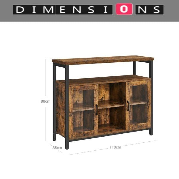 Modcraft Rustic Sideboard Buffet Table with Glass Doors – Storage Cabinet with Adjustable Shelves