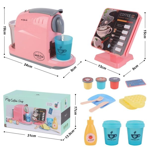 deAO Toys Kids Coffee Machine Toy with Lights, Sounds, and Order Broadcast – Interactive Pretend Play Kitchen Appliance, Perfect Gift in Pink