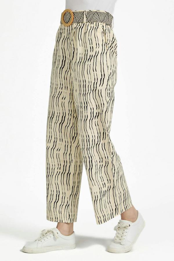 Mudflower Stroke Print Wide Leg Trousers with Belt
