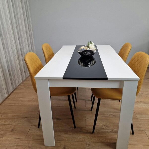 Kosy Koala Dining Table Set White And Black Table With 4 Mustard Gem Chairs Dining Room Furniture