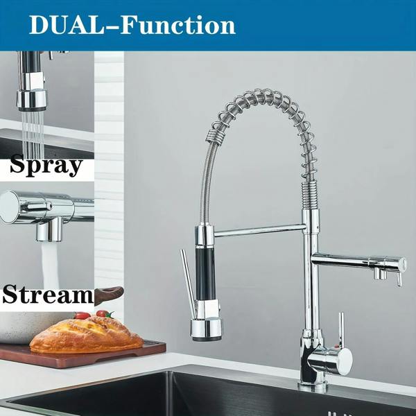 Dyzi Dual Spout Kitchen Tap Pull down Spray Head Faucet High-Pressure