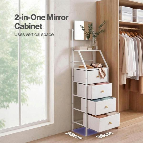 Levede Chest Of Drawers Mirror Dressing Table Vertical Storage Bedroom White